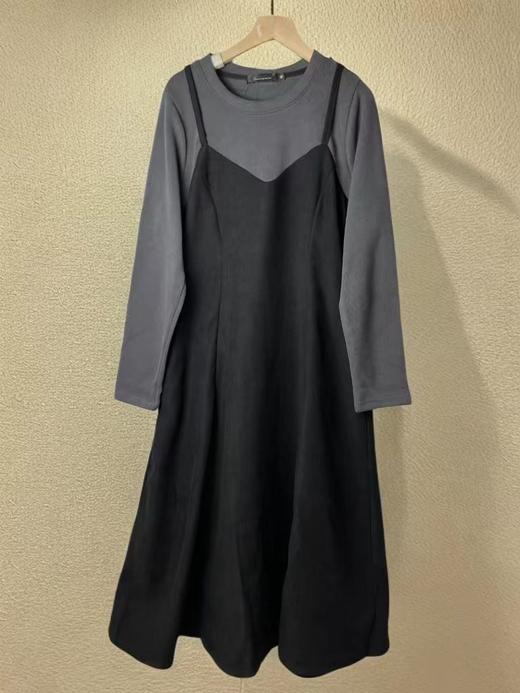 双十二福利！【诗铭洛可】（加绒款）W707长款连衣裙灰拼黑长款裙 商品图1