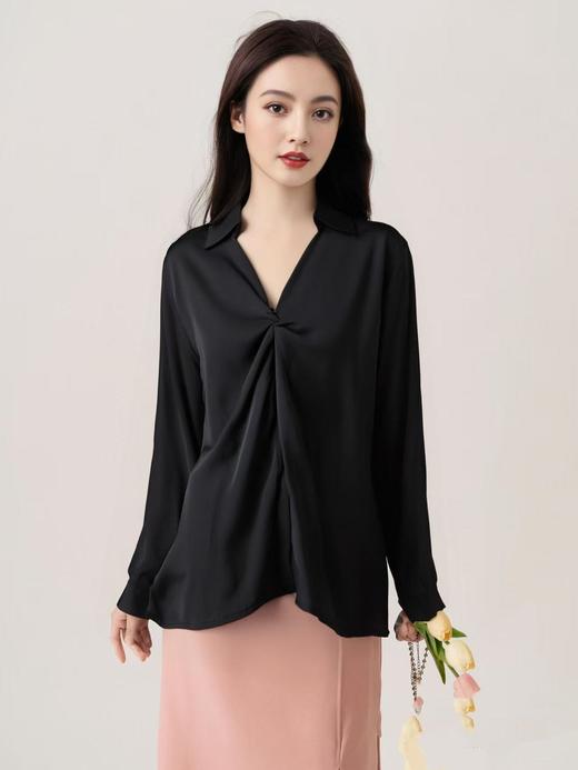 【诗铭洛可】1534衬衣长袖打结V领衬衣A2-1 商品图0