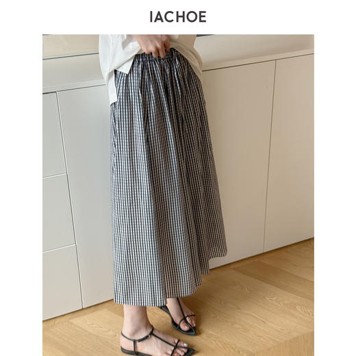 棉仓3631517007-IACHOE含桑蚕丝细格纹半身裙 商品图3