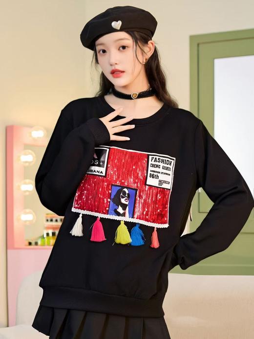 【诗铭洛可】0241卫衣亮片彩色流苏毛圈卫衣A3-1 商品图1