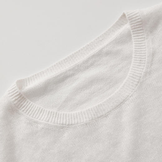 ROMI STUDIO 亚麻长绒棉轻薄空气感白色圆领长袖针织衫RWBRSZ1765 商品图2