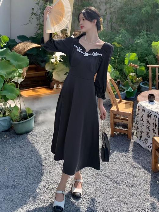 【诗铭洛可】XC7690连衣裙手工钉钻中袖小黑裙B4-2 商品图2