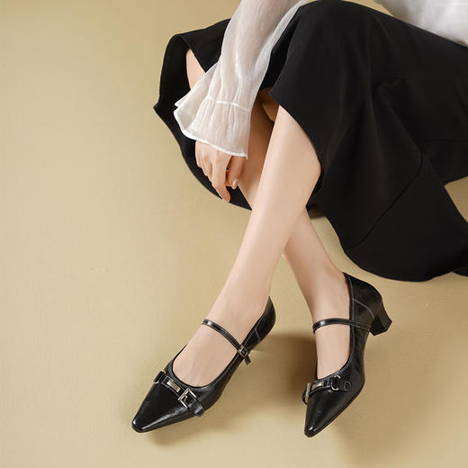 Westory2025年秋季圆头低跟复古老钱风玛丽珍休闲通勤浅口单鞋W25CE75781 商品图4