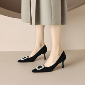 【预售5天】两种跟高方扣水钻气质尖头浅口女人味高跟鞋欧美风单鞋ZF&ZF3399