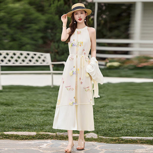 法式刺绣网纱吊带裙+冰丝针织开衫两件套XXM808-1 商品图4