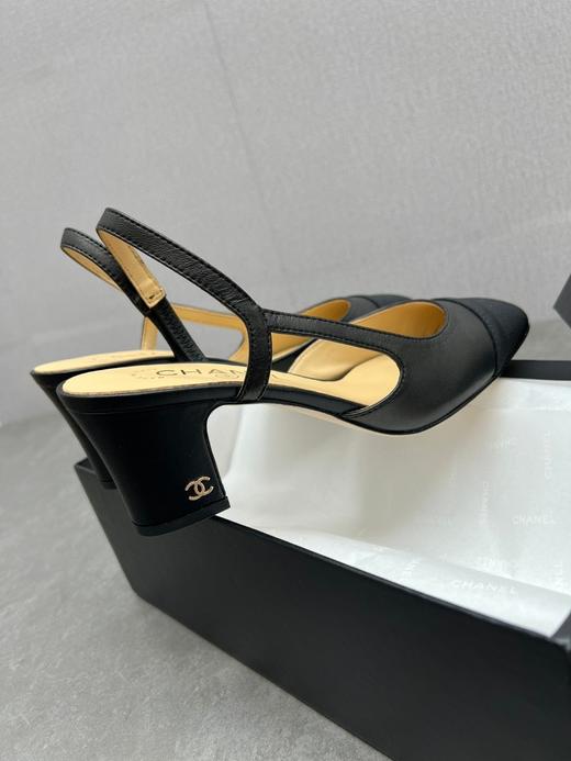 小香家新款小香风凉鞋女粗跟包头高跟真皮凉鞋侧空浅口拼色女鞋 商品图3