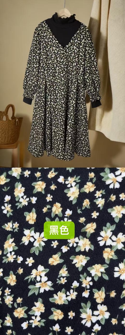 【诗铭洛可】XC774连衣裙假两件木耳边长袖撞色裙A1-2 商品图4