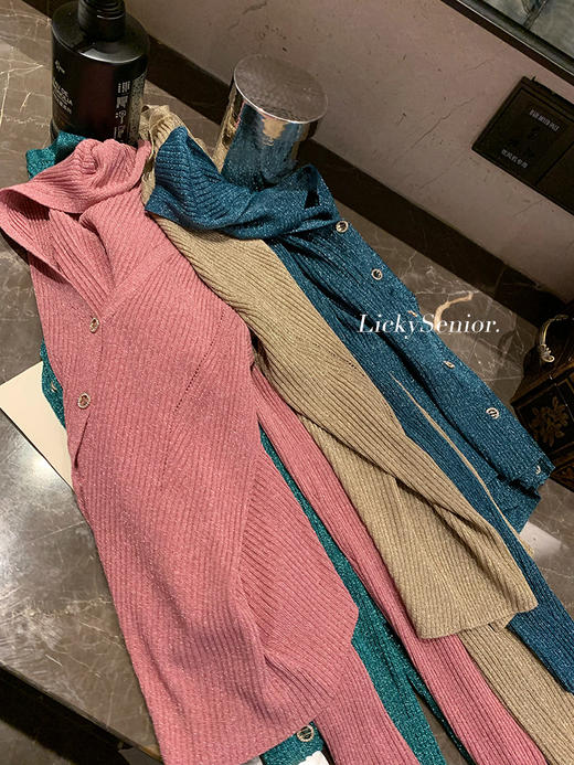 新款进口闪闪纱针织莱赛尔天丝麻开衫背心两件套 商品图6