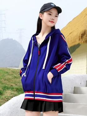 【诗铭洛可】082P撞色条连帽开衫卫衣A16-1