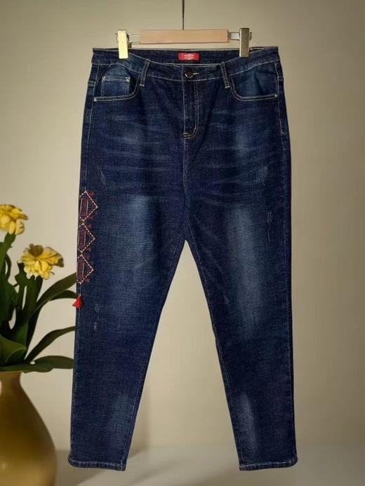 【诗铭洛可】0081刺绣复古流苏弹力牛仔锥子裤A6-1 商品图3