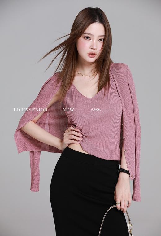 新款进口闪闪纱针织莱赛尔天丝麻开衫背心两件套 商品图2