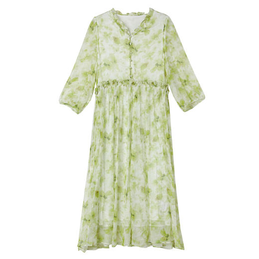 印花气质百搭时尚真丝连衣裙V领系带裙子25010 商品图4