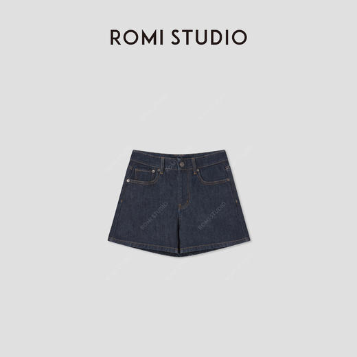 ROMI STUDIO“休闲复古”棉质高腰撞色明线A字牛仔短裤 RWCRXA3769 商品图0
