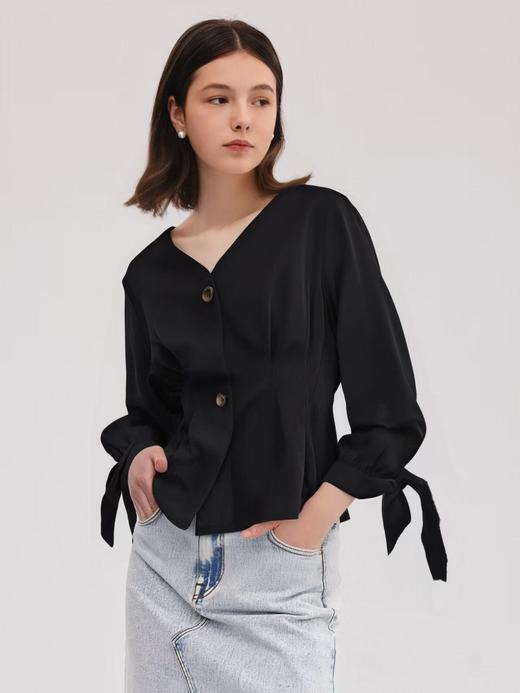 【诗铭洛可】A162长袖衬衫袖口系带压褶上衣A9-3 商品图0