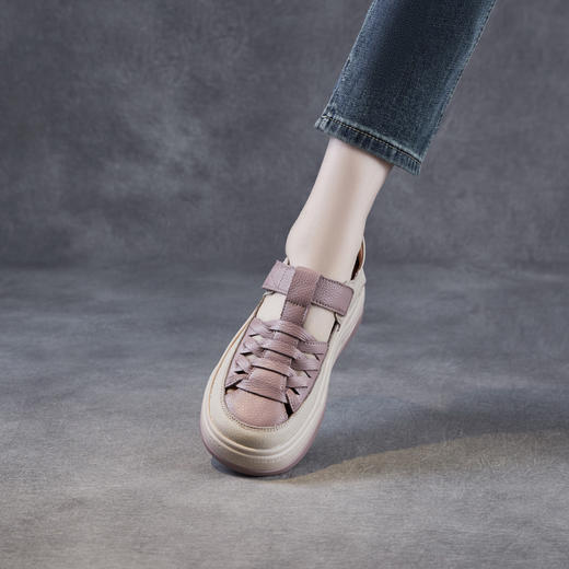 真皮休闲包头罗马凉鞋，镂空透气魔术贴厚底增高外穿单鞋ZM258522 商品图2