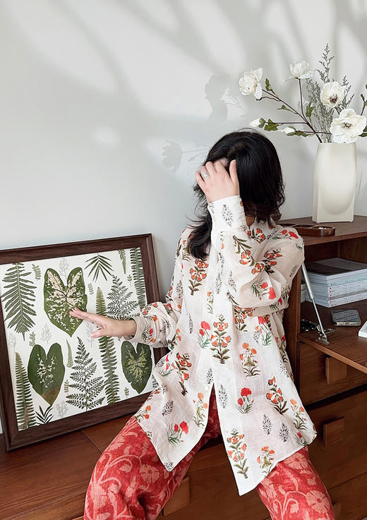 天丝麻植物印花防晒衬衫浪漫复古多风格防晒衫 商品图3