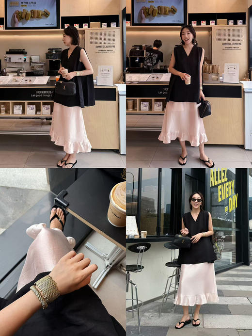 HIDEMI 极简设计感泡泡袖定染柔雾粉桑蚕丝混纺再生纤维廓形感套装 衬衫/半裙 商品图6