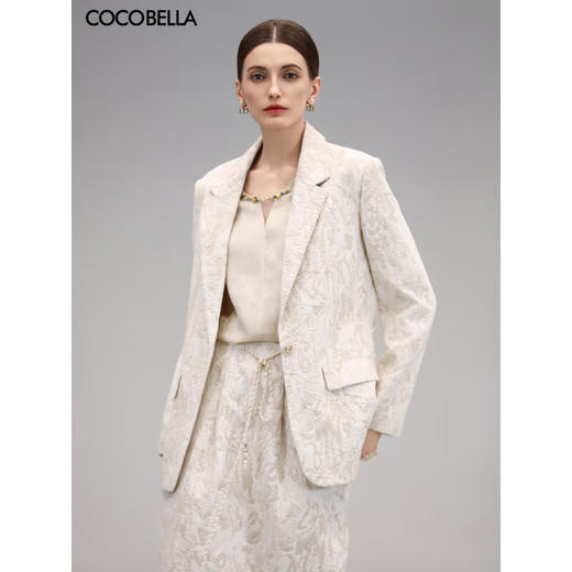 COCOBELLA肌理浮雕提花贡针西装女春夏轻奢风棉麻西服SI3015 商品图0