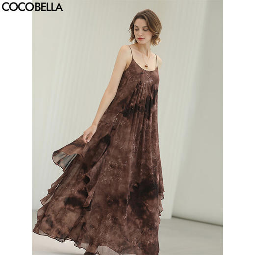 COCOBELLA侘寂风手工扎染超大摆吊带裙刺绣亮片连衣裙FR3223 商品图0