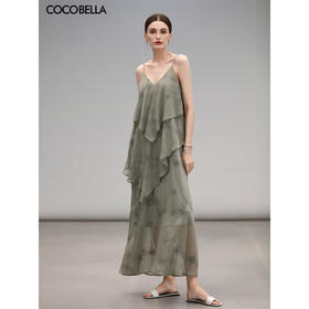 【限时秒杀】COCOBELLA万针刺绣炒色薄荷曼波吊带裙度假风飘逸大摆长裙FR7068
