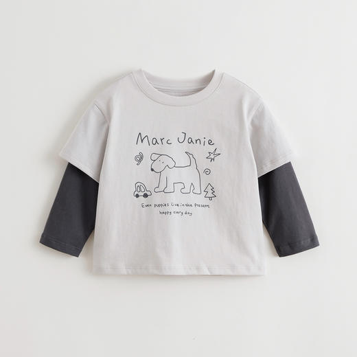 马克珍妮男童线条小狗假两件T恤 宝宝上衣2025年秋装新品551116 商品图2