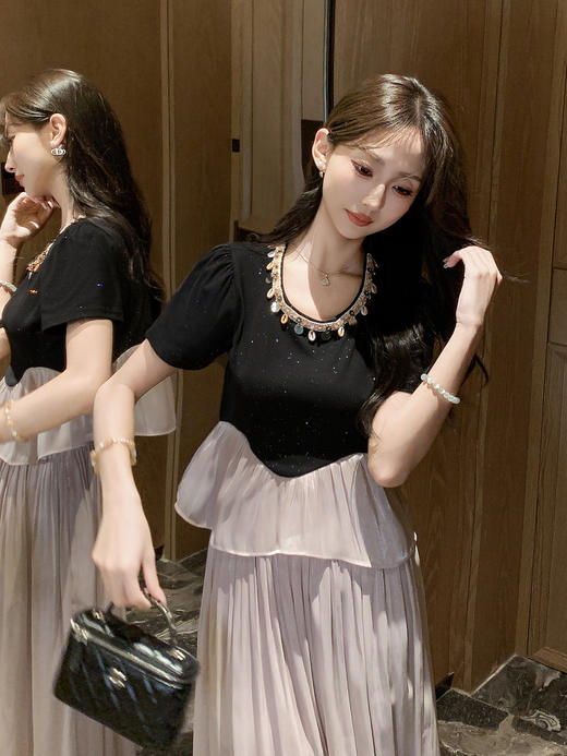 张心子【小苍兰】圆领织带气质时尚两件套套装 U2506006 商品图6