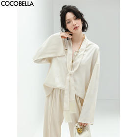 COCOBELLA暗纹提花流苏飘带衬衫女秋丝滑缎面通勤衬衣SR925