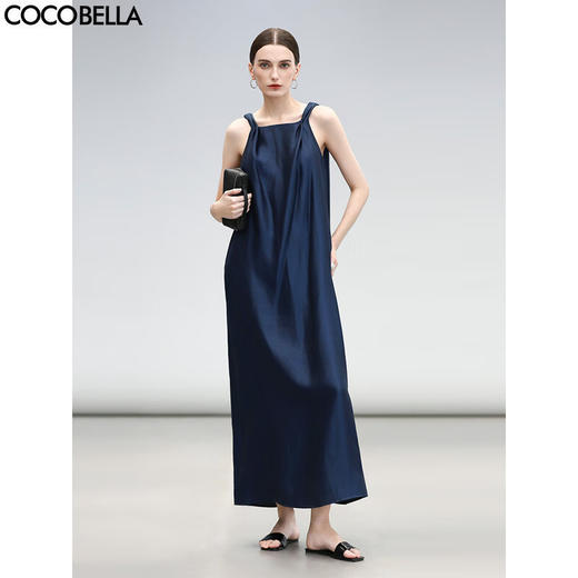 COCOBELLA丝光质感吊带裙夏静奢风拧花肩带挂脖连衣裙FR3029 商品图0