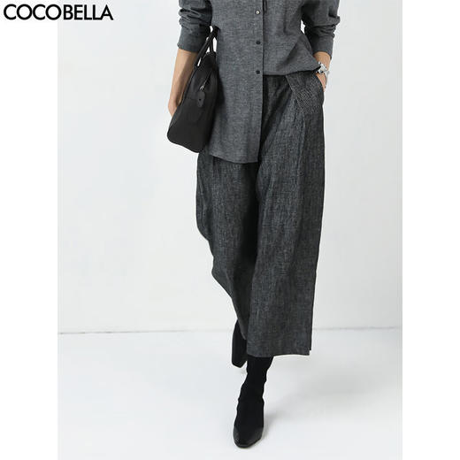 COCOBELLA[100%亚麻]老钱风奢感通勤西裤九分阔腿女休闲裤PA3067 商品图0