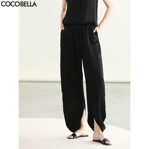 COCOBELLA[100%醋酸]极简风阔腿休闲裤女奢感镰刀裤PA3082-2 商品图0