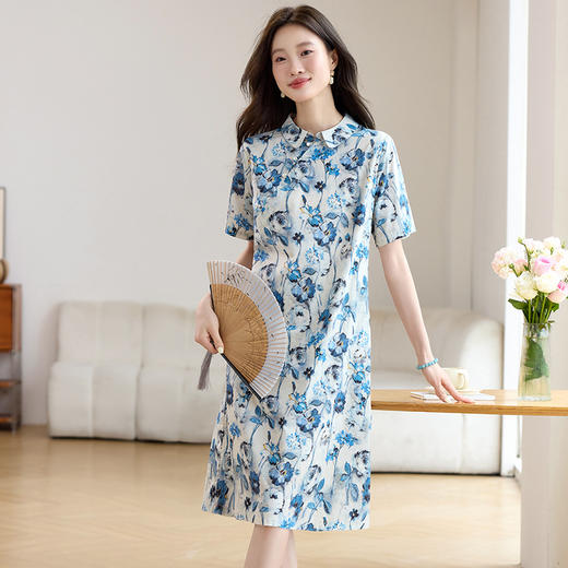 百媚生 纯棉新中式国风复古碎花休闲连衣裙BKHP3389C 商品图3
