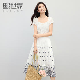 【专属特价】熙世界波西米亚风刺绣连衣裙女2025夏日新款独特超好看白色长裙子
