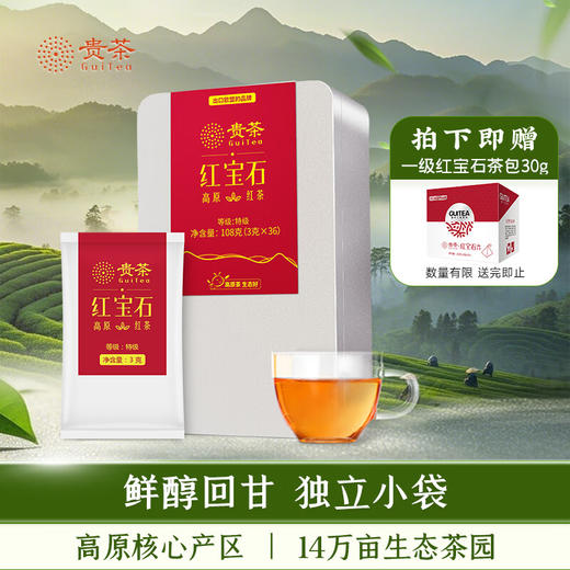 贵茶叶 高原红宝石红茶 特级红茶 自己喝端午伴手礼铁盒装108g红茶 商品图0