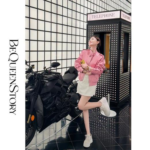 余潇潇【甜酷机车】天然山羊皮革复古时尚立领宽松皮衣2025早秋 商品图4