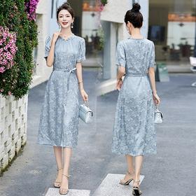 《优雅气质》醋酸仿真丝缎提花连衣裙修身显瘦时尚百搭MLJL88132-1