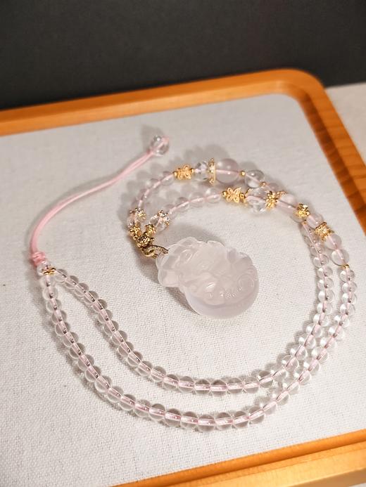 粉水晶钱袋子狐狸吊坠 商品图3