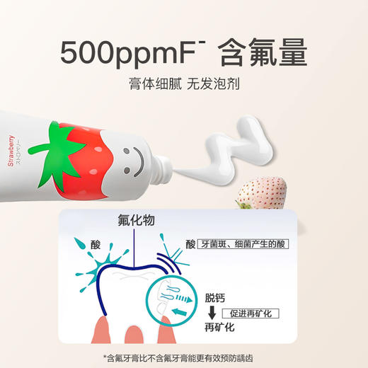 【云优选】日本Ci白草莓白桃儿童牙膏水果口味适合0-12岁阶段含氟牙膏 商品图4