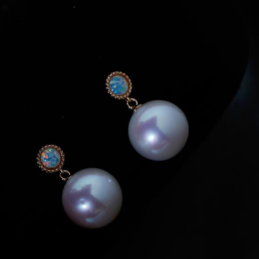 【甄珠贝】欧泊 ji光淡水 正圆 11-12mm 耳钉 微微瑕 925纯银配件 商品图1