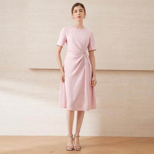 EITIE爱特爱气质圆领不对称压褶收腰A字显瘦连衣裙夏季新款连衣裙B2507678A 商品图1