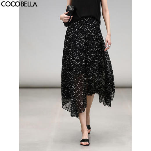 COCOBELLA法式肌理感波点半身裙夏不规则下摆气质长裙HS7072 商品图0