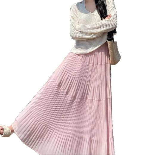 雀说 雪纺半身裙高腰显瘦伞裙小个子压褶A字裙中长款A4358 商品图4