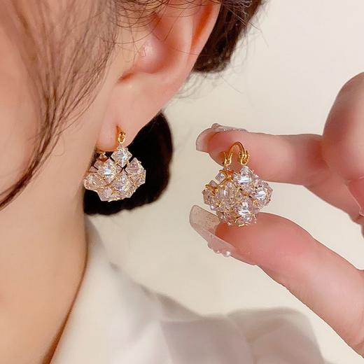 丁摩 超闪时尚轻奢锆石立体方块耳环女气质耳饰耳扣5ZF-4545 商品图1