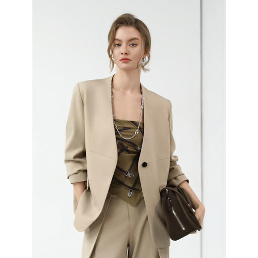 COCOBELLA静奢风一粒扣无领西装简约气质休闲西服外套SI7030 商品图0