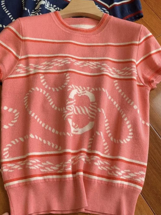 Herm真丝羊绒提花套头tee。 蓝色 粉色自己备注颜色号码 商品图4