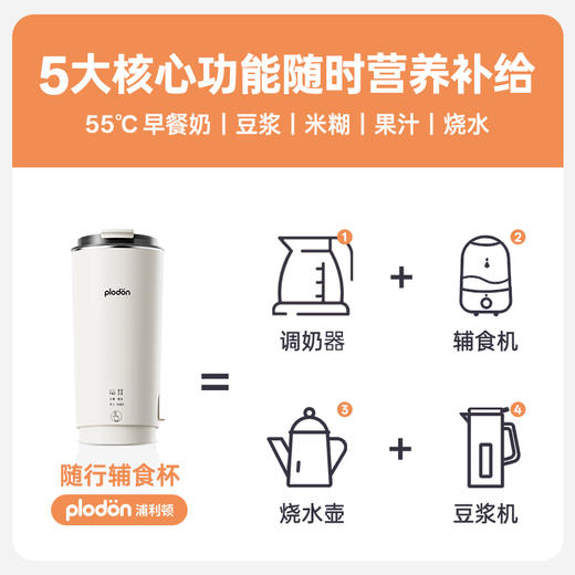 浦利顿辅食豆浆杯小型料理破壁机热奶便携式迷你多功能直饮不锈钢PLD-DJB-0301 商品图3