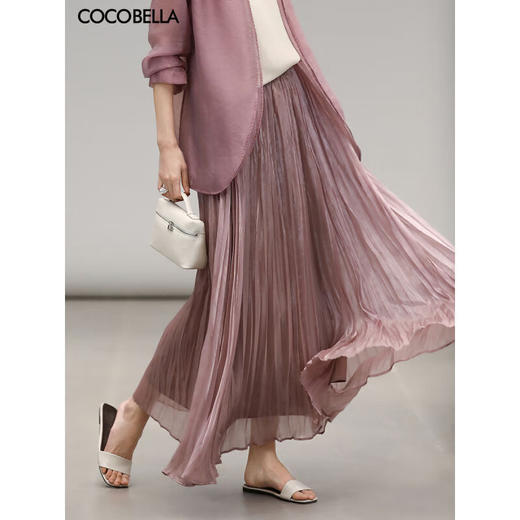 COCOBELLA光泽感重工压褶百褶裙女时尚优雅大摆半身裙HS7070 商品图0