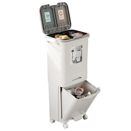 【厨房大号垃圾桶】家用带盖双层一体垃圾桶 防臭厨余干湿分离分类日式双层带轮垃圾桶 商品图4