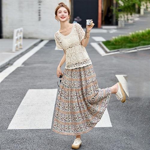 气质蕾丝镂空复古钉珠圆领波西米亚碎花裙三件套HANYUSHE2529 商品图4