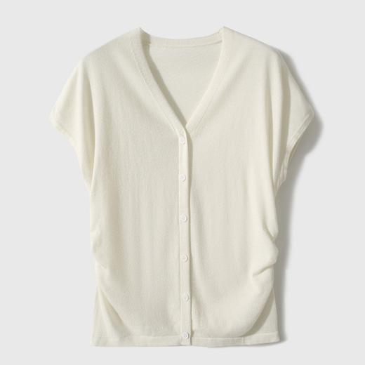 百媚生 16针丝光洋毛打褶收腰V领小飞袖针织上衣 商品图6