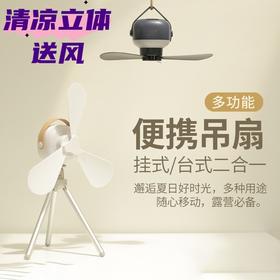 【便携吊扇，挂式/台式二合一】新款小吊扇床上宿舍电风扇 usb充电露营户外家用小型便携 学生厕所风扇-QQ